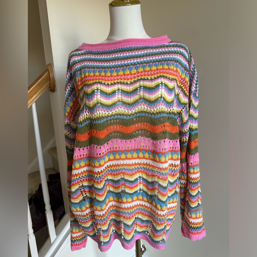 SHEIN Multicolor Striped “Crochet” Sweater